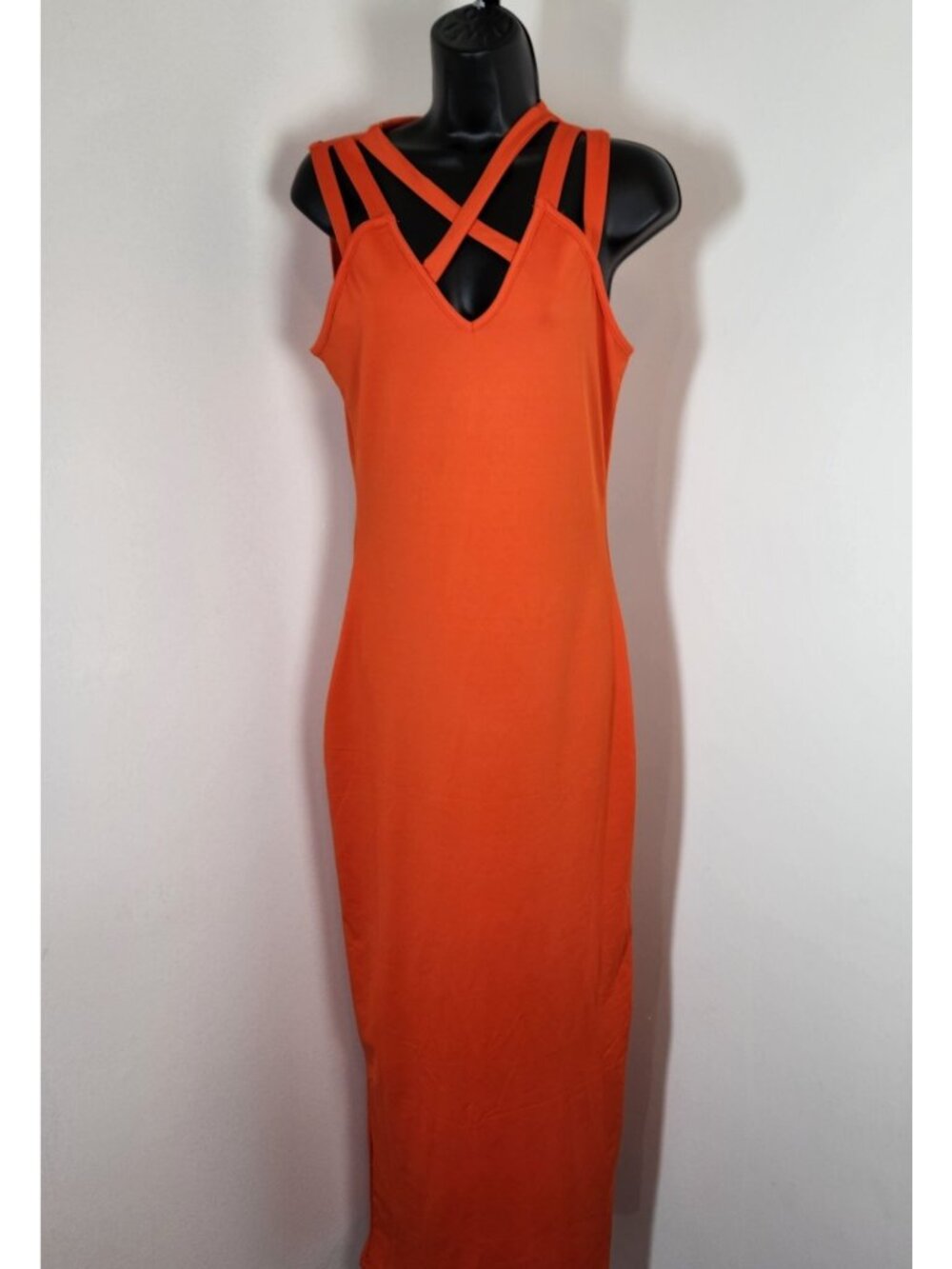 Women's Criss-Cross Bodycon Maxi Dress -Orange-SZ M